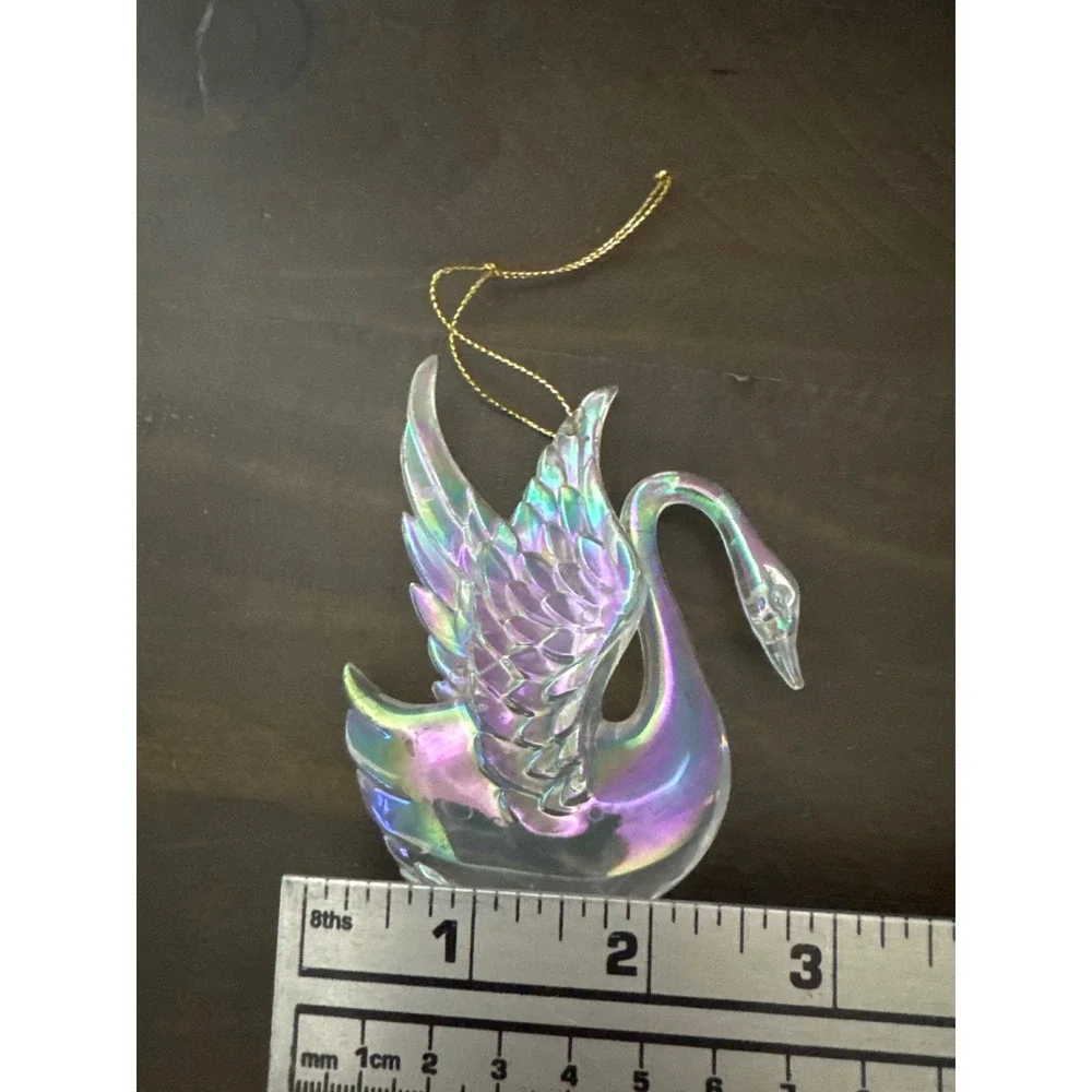 Iridescent Swan Christmas Ornament Holographic Clear Acrylic Bird Figurine 4.5